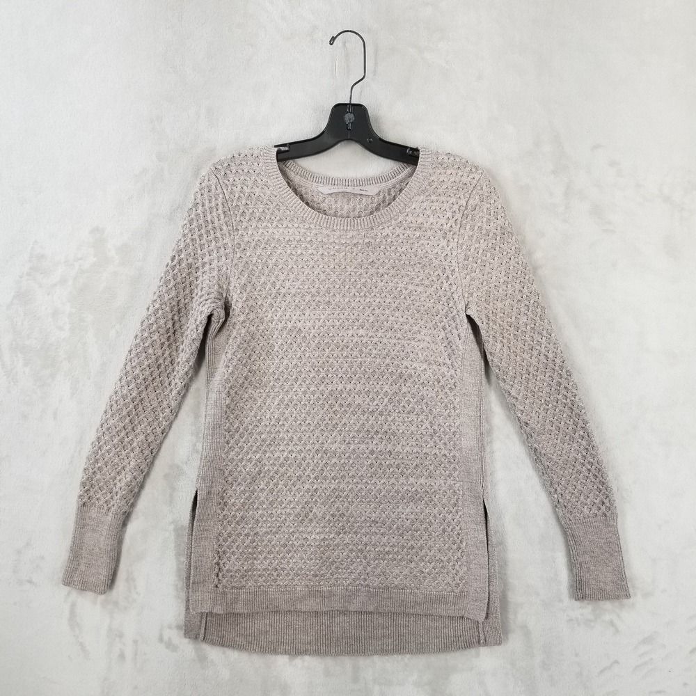Athleta Sweater Womens Medium Merino Wool Blend Textured Knit Taupe Beige